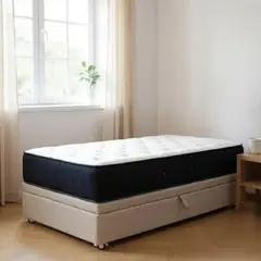 BLOCCARE - Cama Baul 1 Plaza L190 + Colchon CIC PREMIUM/ Ruedas DELUXE (Beige)