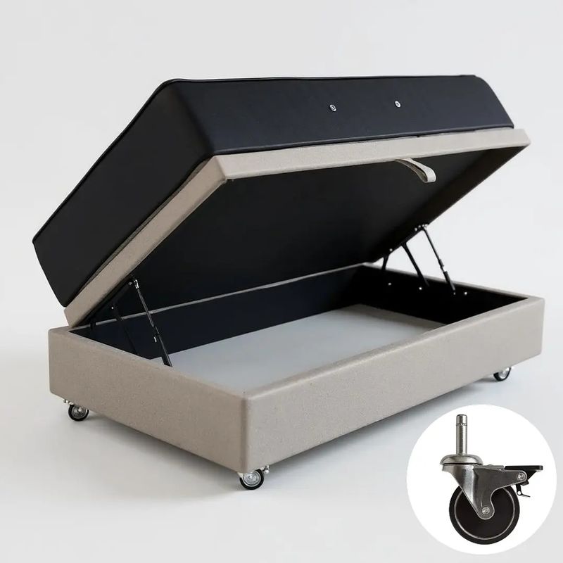 BLOCCARE - Cama Baul 1 Plaza L190+Colchon CIC SUPERPREMIUM/Ruedas PYTON Beige