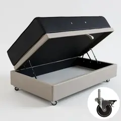 BLOCCARE - Cama Baul 1 Plaza L190+Colchon CIC SUPERPREMIUM/Ruedas PYTON Beige