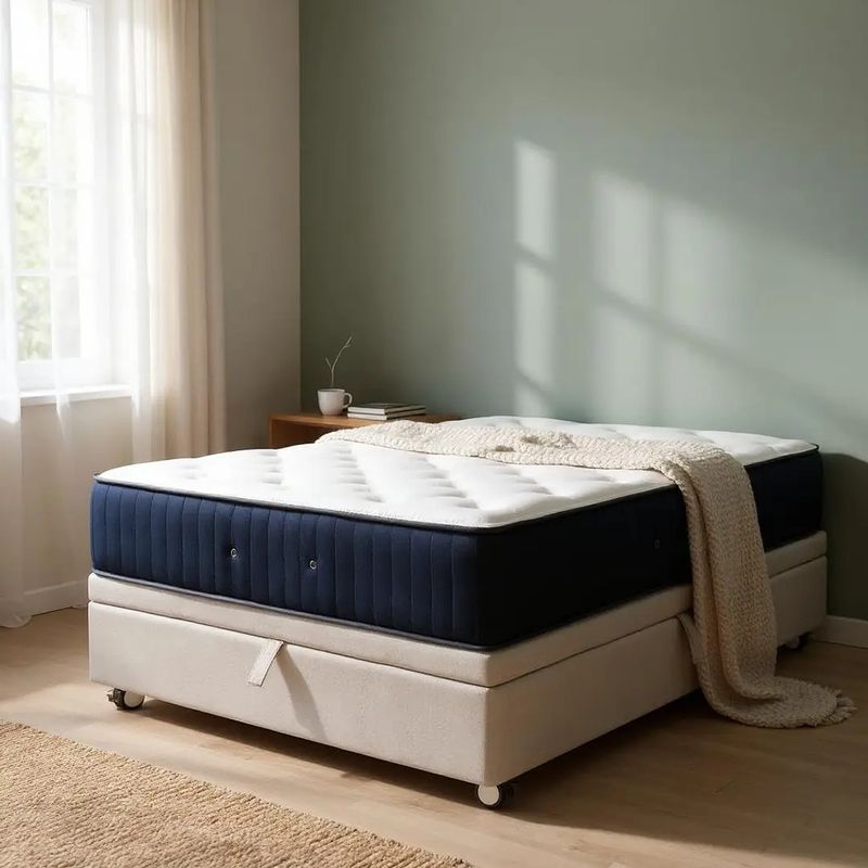 BLOCCARE - Cama Baul 1 Plaza L190+Colchon CIC SUPERPREMIUM/Ruedas LOGO Beige