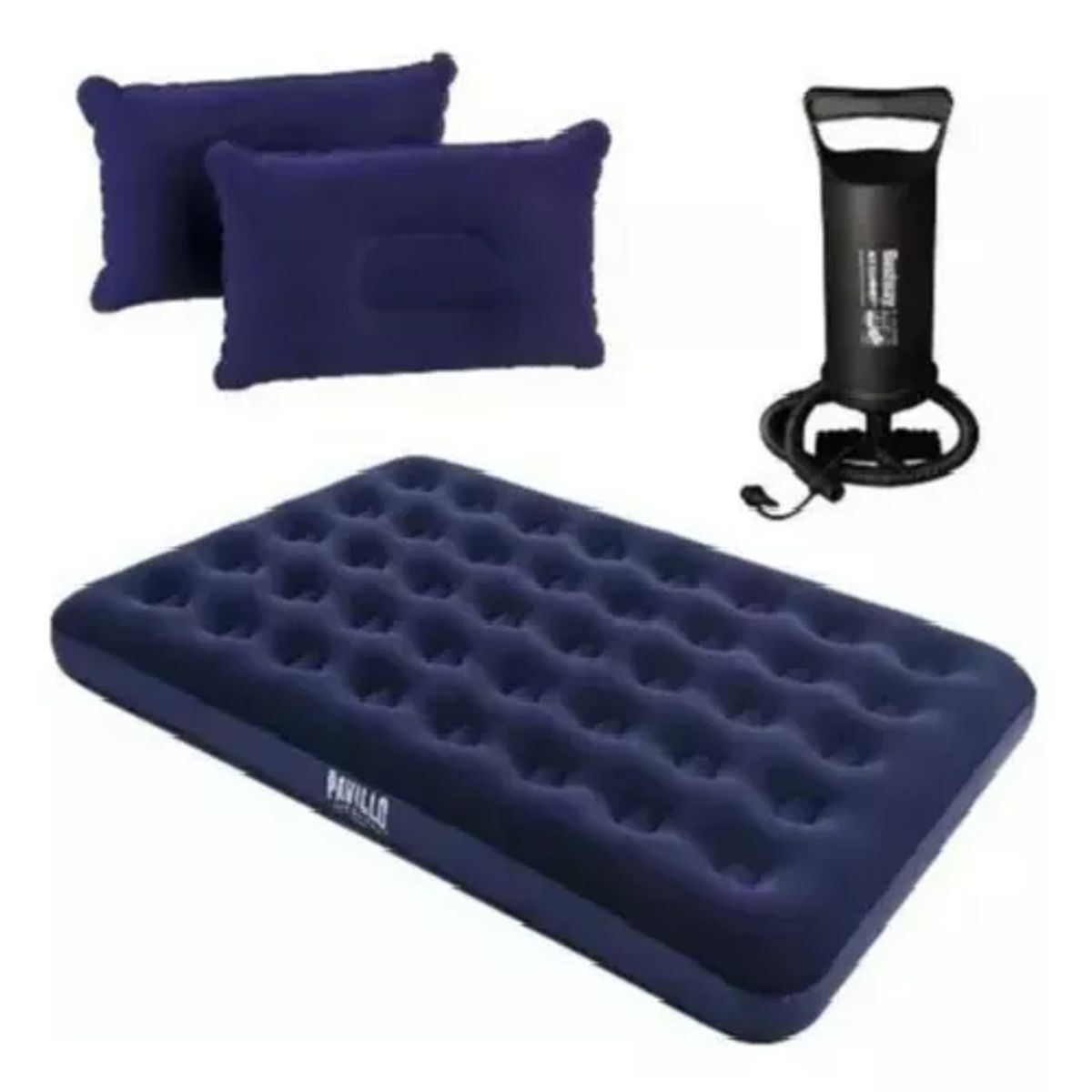GENERICO - Colchón inflable doble de 2 plazas + inflador y almohadas color azul
