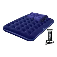 GENERICO - Colchón cama inflable de 2 plazas + 2 almohadas + inflador color azul