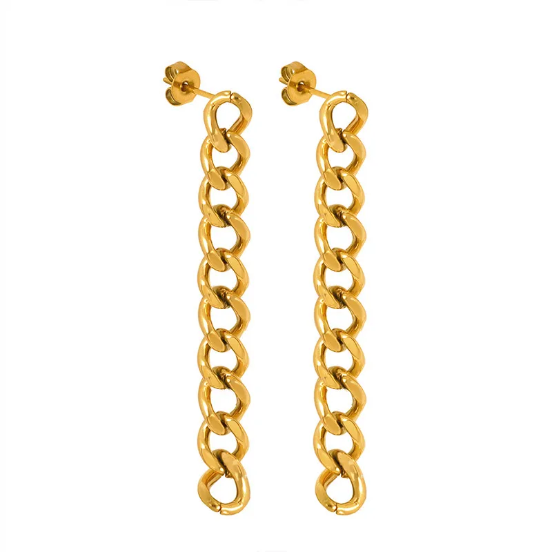 LUX JOYAS - Aros Baño Oro Amarillo 18k Largos Cadena Grumet