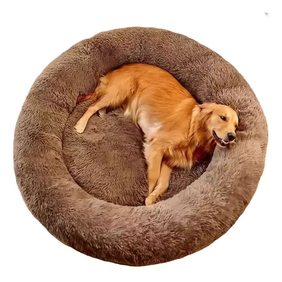 GENERICO - Cama antiestrés peluda para perros y gatos 70 cm marrón