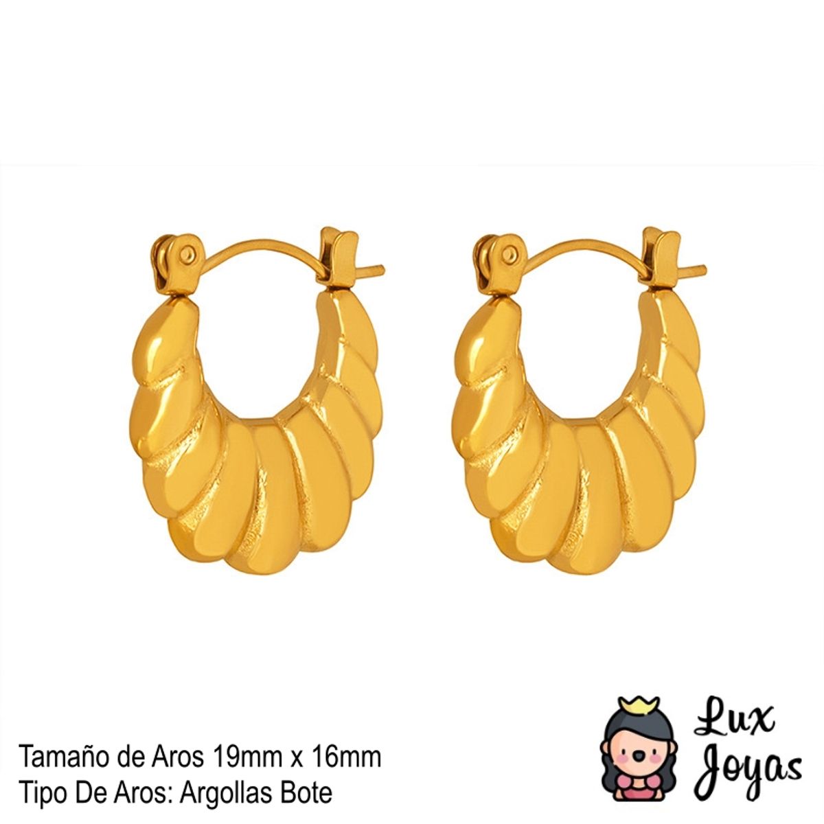 LUX JOYAS - Aros Baño Oro Amarillo 18k Botes Concha