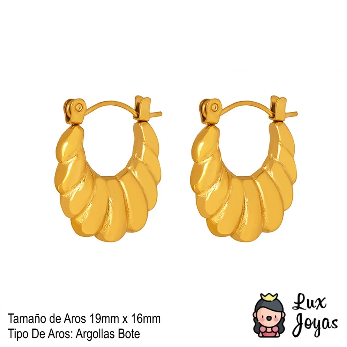 LUX JOYAS - Aros Baño Oro Amarillo 18k Botes Concha