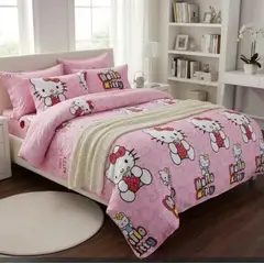GENERICO - CUBRECAMA DE NIÑA CON DISEÑO ROSA HELLO KITTY VERANO 1.5 PLAZA ALONSO