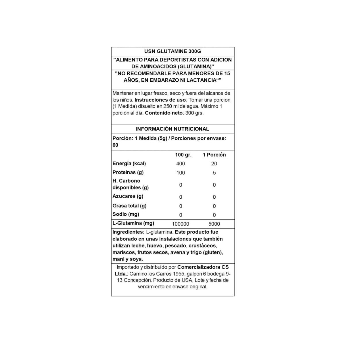 USN - GLUTAMINA MICRONIZADA 300GR 60 SV - USN