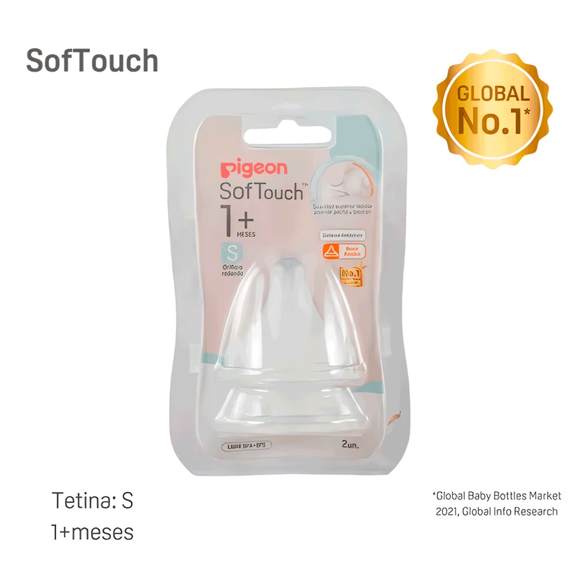 PIGEON - Tetinas Chupete Pack 2 Repuestos Boca Ancha S 1+ Pigeon
