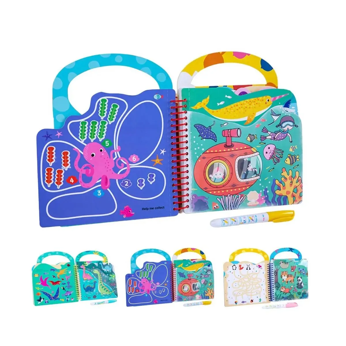 GENERICO - Libro Mágico Para Colorear Con Agua Reutilizable con Stikers Oceano