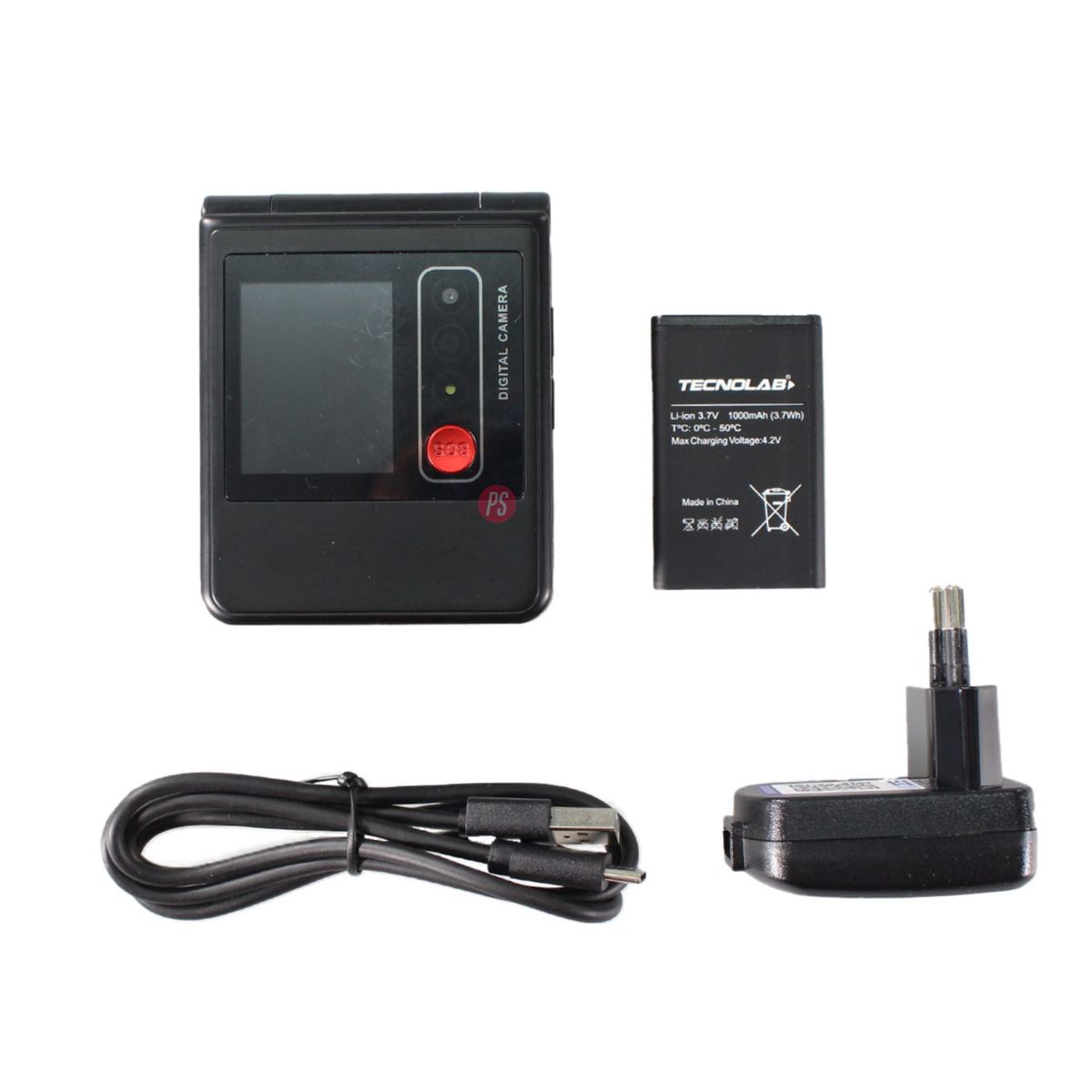 TECNOLAB - Teléfono Senior 4G SOS Dual SIM Pantalla Doble Negro - PS