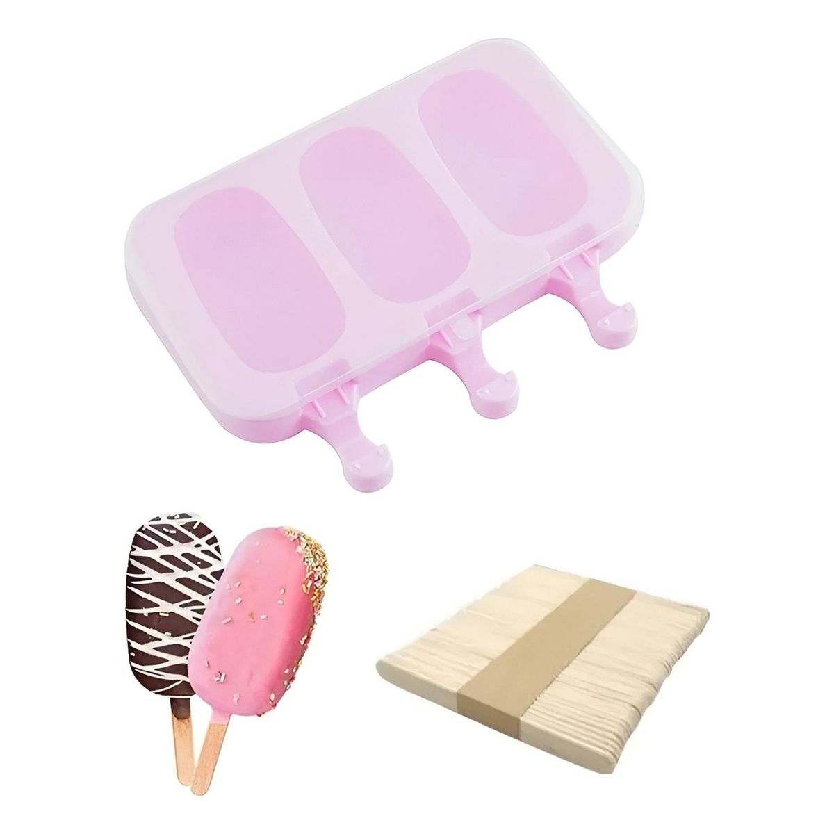 PASTELERIUSCL - Moldes De Silicona Para Helados Molde Paletas Helado 3 Cavid Molde Silicona Repostería Moldes Paleta