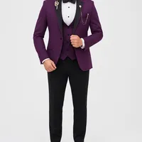 Traje de Hombre Slim Fit 4 Piezas Morado con Chaleco y Corbatín