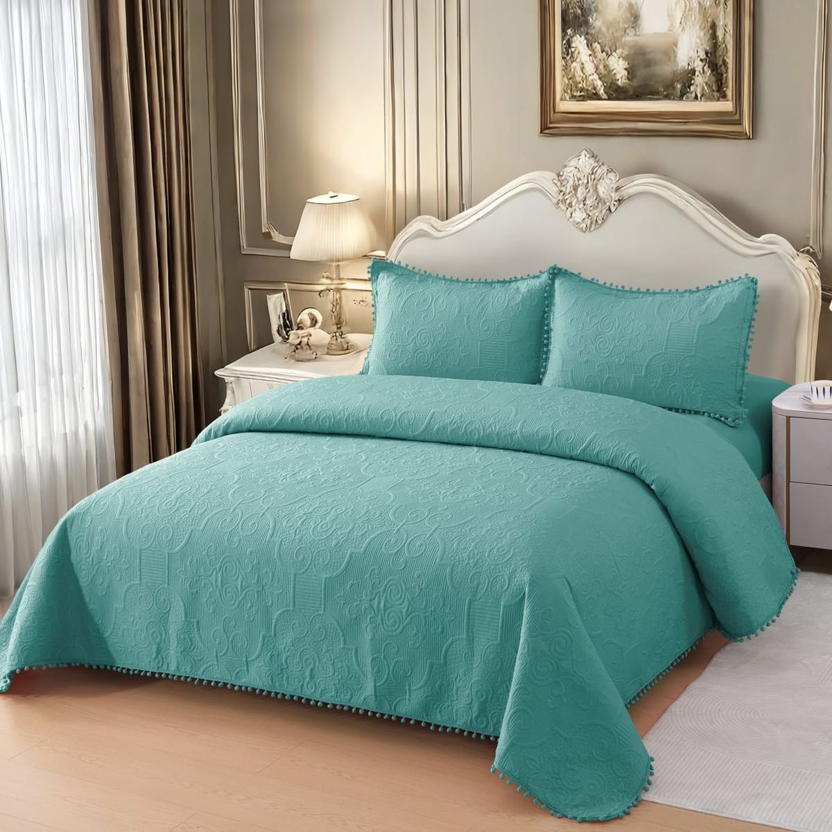GENERICO - Quilt de Verano con Pompon 2 plazas Color Verde Meipulis02
