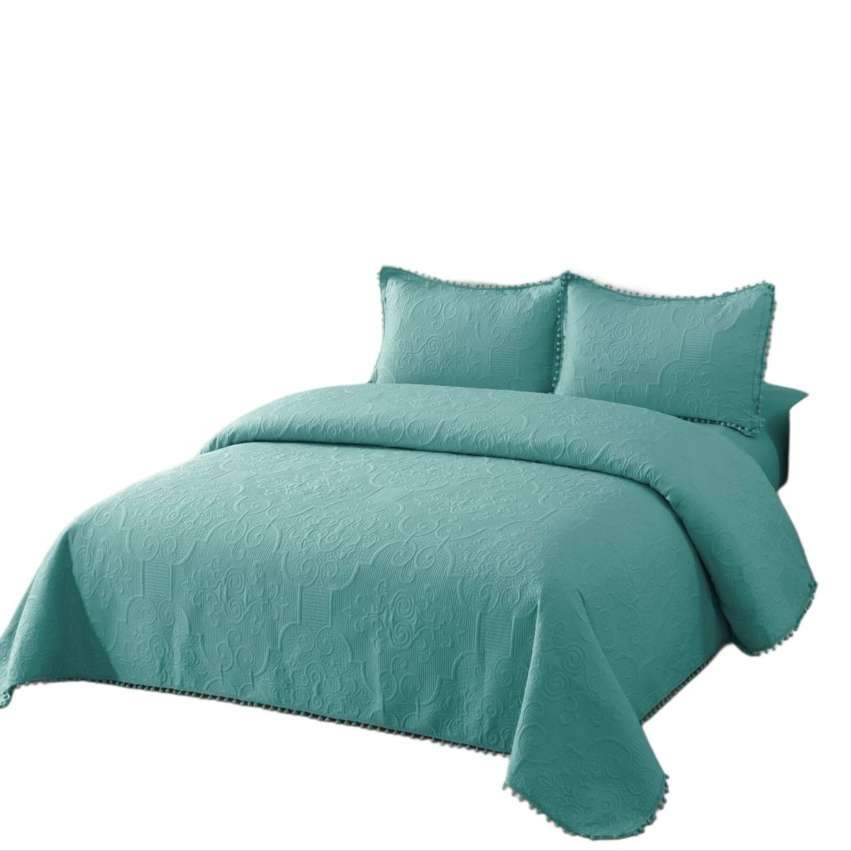 GENERICO - Quilt de Verano con Pompon 2 plazas Color Verde Meipulis02