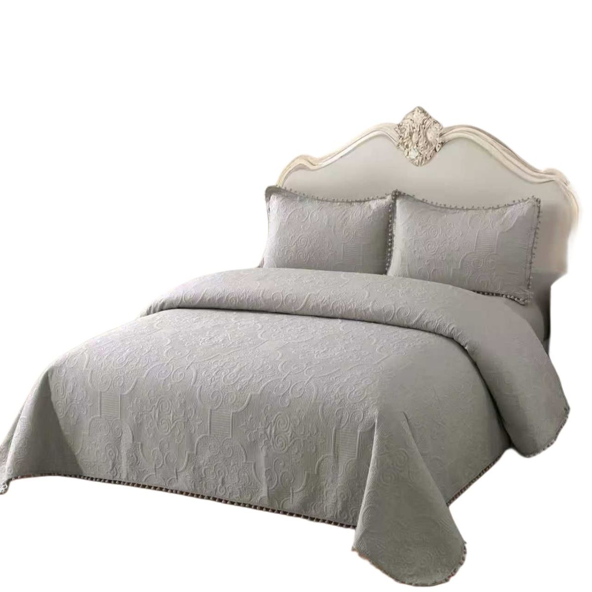 GENERICO - Quilt de Verano con Pompon 2 plazas Color Gris Meipulis04