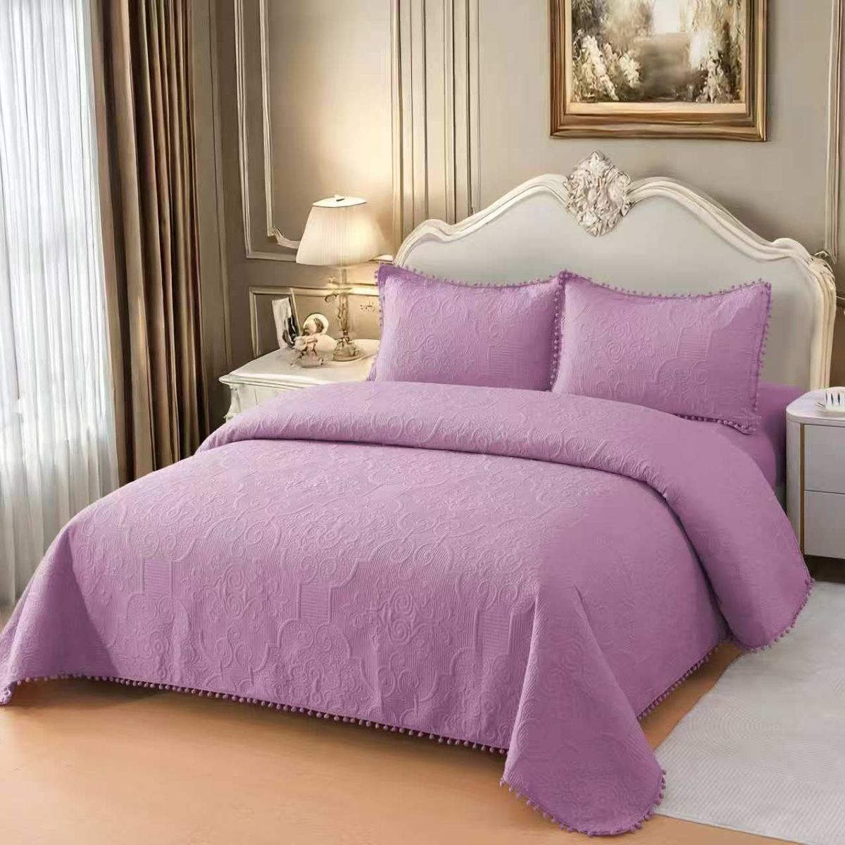 GENERICO - Quilt de Verano con Pompon 2 plazas Color Lila Meipulis07