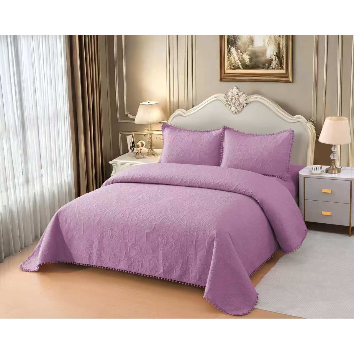 GENERICO - Quilt de Verano con Pompon 2 plazas Color Lila Meipulis07