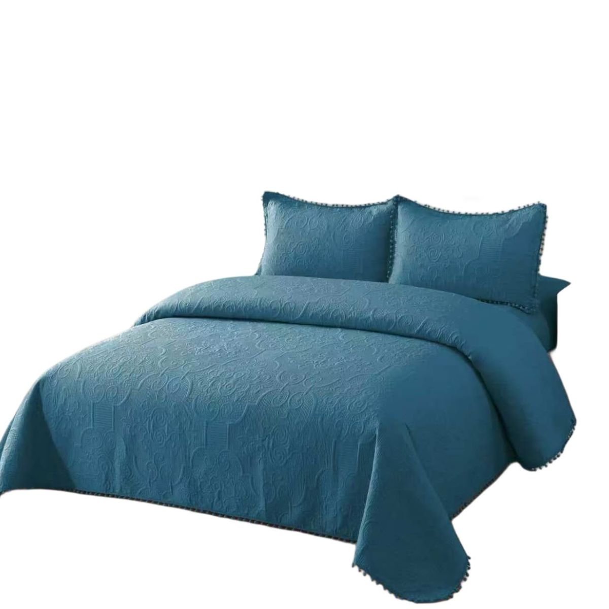 GENERICO - Quilt de Verano con Pompon 1.5 plazas Color Azul Meipulis03
