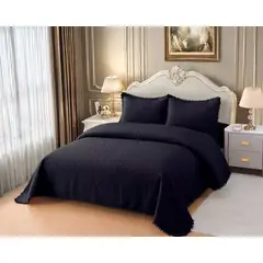 GENERICO - Quilt de Verano con Pompon 1.5 plazas Color Negro Meipulis06