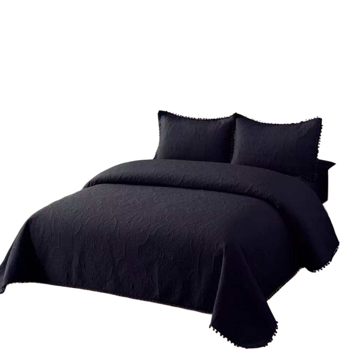 GENERICO - Quilt de Verano con Pompon 1.5 plazas Color Negro Meipulis06