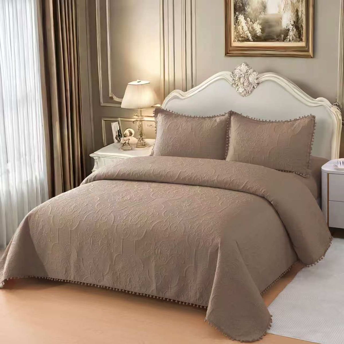 GENERICO - Quilt de Verano con Pompon 1.5 plazas Color Cafe Meipulis08