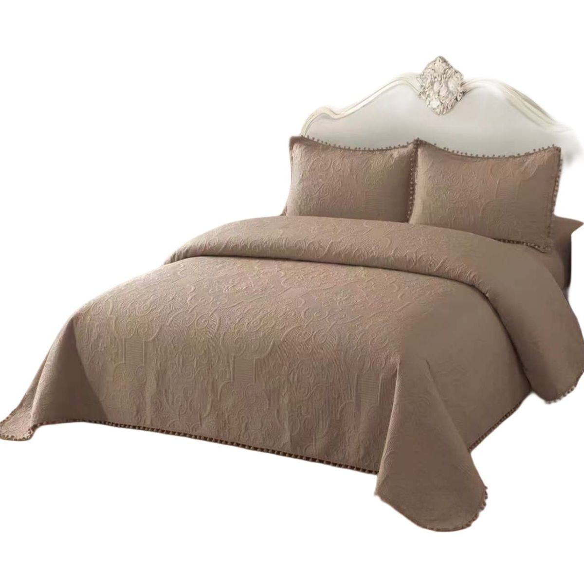 GENERICO - Quilt de Verano con Pompon 1.5 plazas Color Cafe Meipulis08