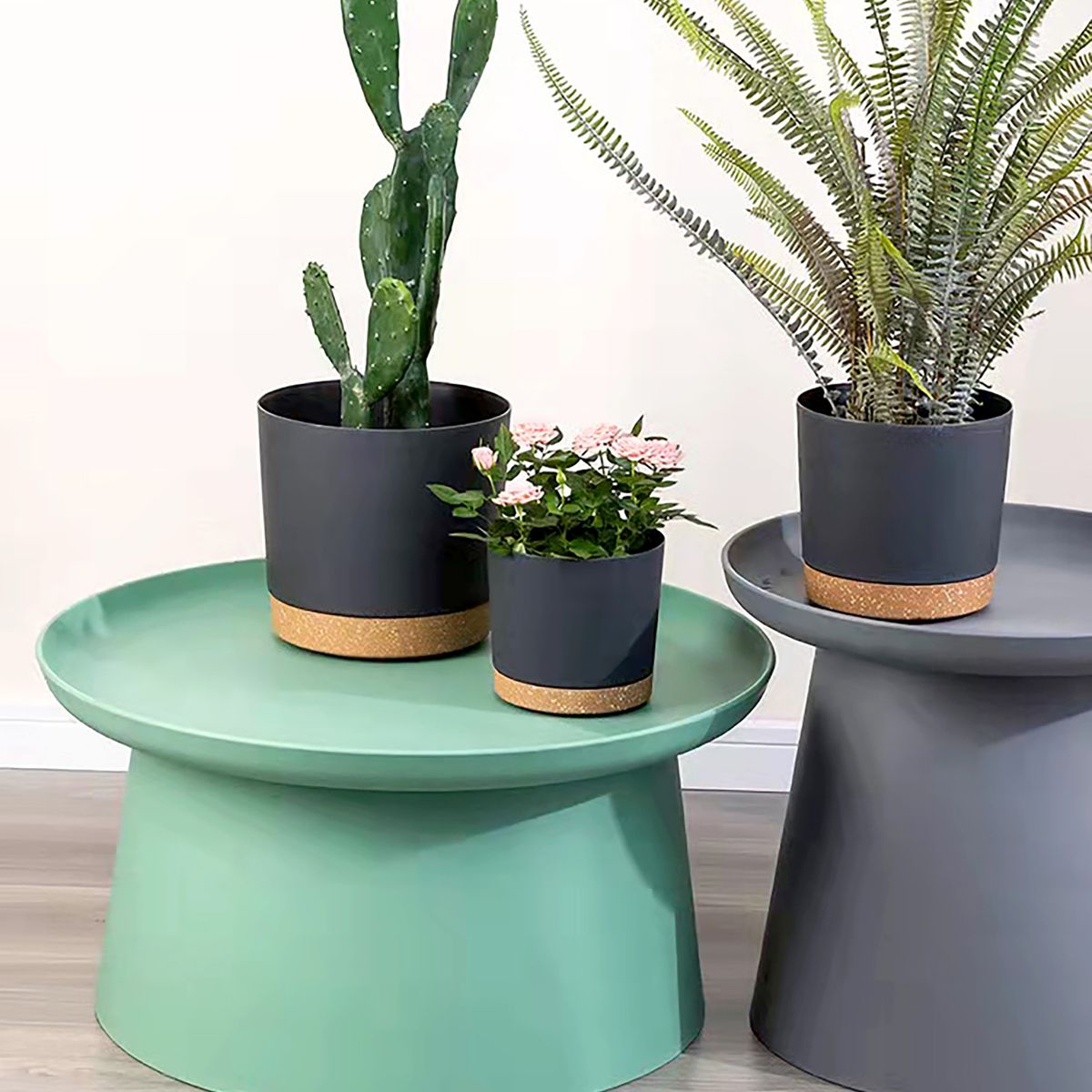 GENERICO - Kit 4 Maceteros con Bandeja Extraíble y Drenaje Reflexivo Negro L