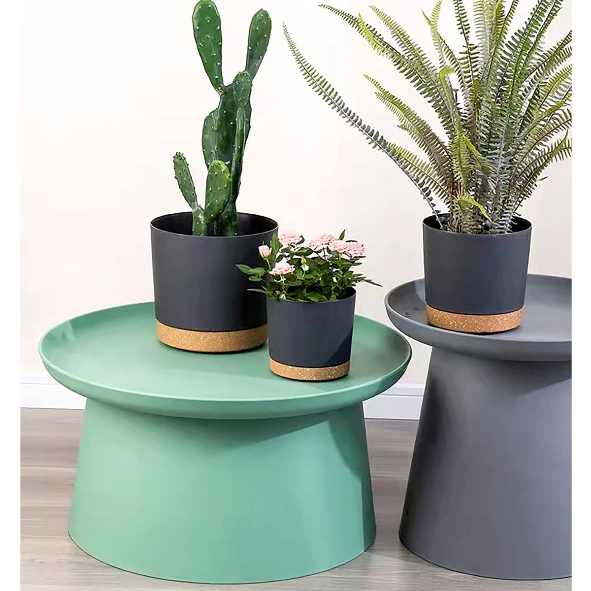 GENERICO - Kit 2 Maceteros con Bandeja Extraíble y Drenaje Reflexivo Negro M