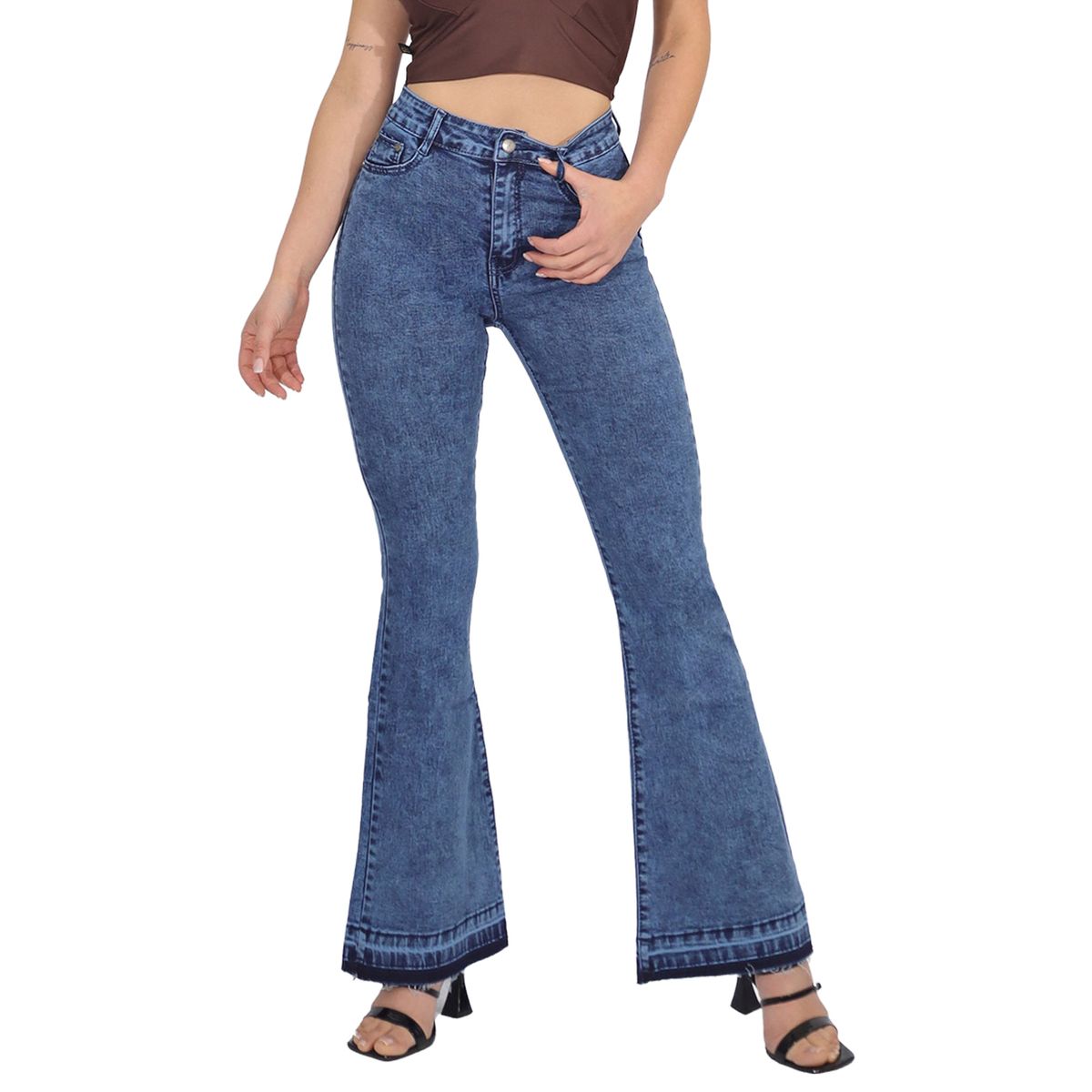 AGW - Jeans Flare Push Up Acampanado Levanta Cola Corte Colombiano Tiro Alto