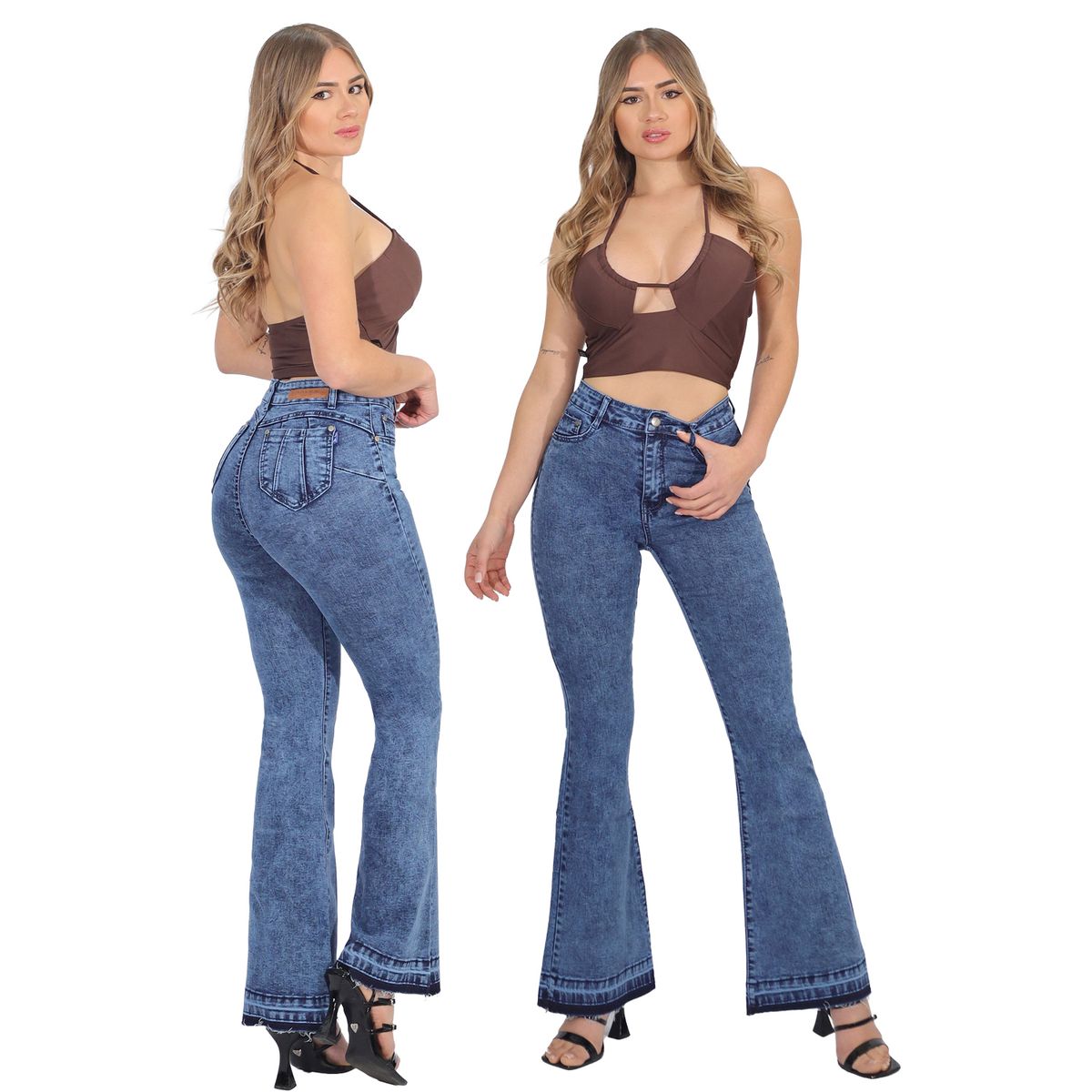 AGW - Jeans Flare Push Up Acampanado Levanta Cola Corte Colombiano Tiro Alto