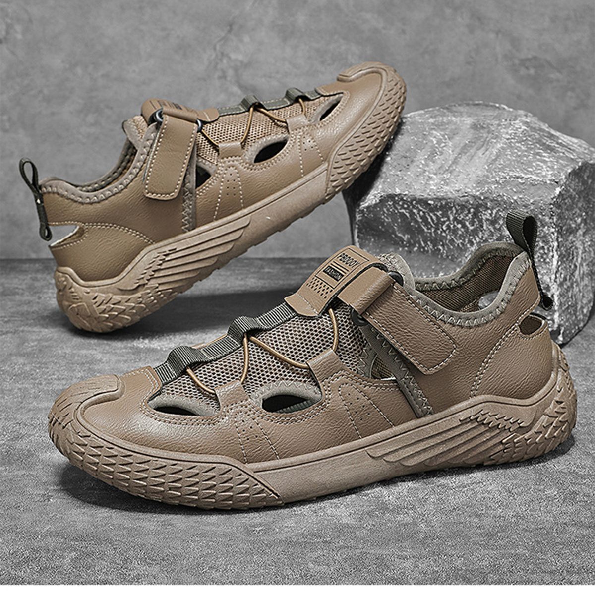 TIOZONEY - Sandalias caladas para hombre-Marrón