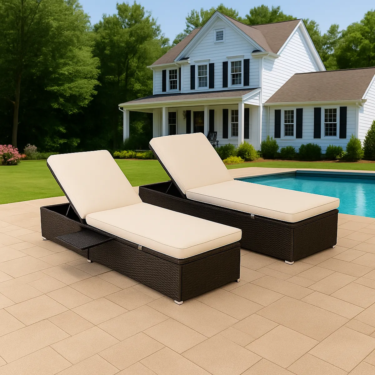 SPACE HOME - juego reposeras Cilisius rattan con 2 mesa retratil exterior