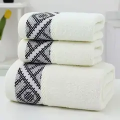 GENERICO - SET DE 3 TOALLAS 100% ALGODON CON DETALLES BORDADOS