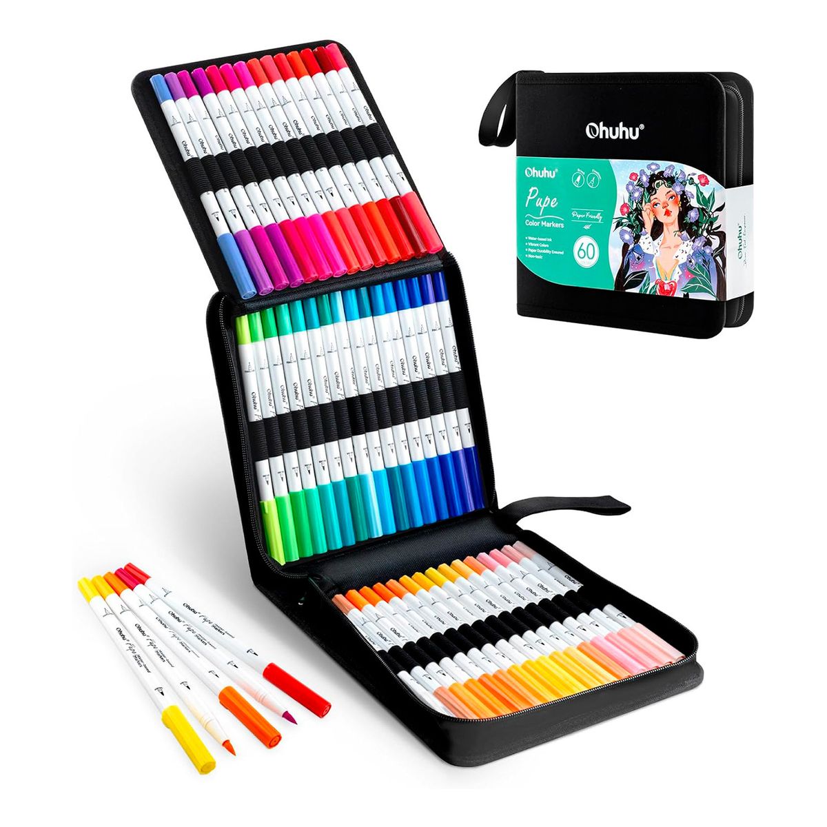 OHUHU - Ohuhu 60 Marcadores Agua Pupe PaperFriendly Pincel Tiralinea