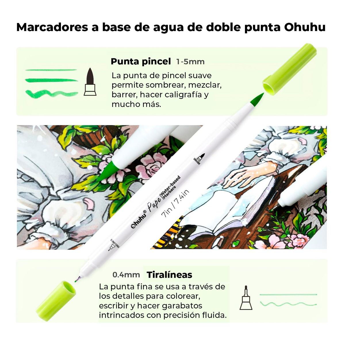 OHUHU - Ohuhu 60 Marcadores Agua Pupe PaperFriendly Pincel Tiralinea