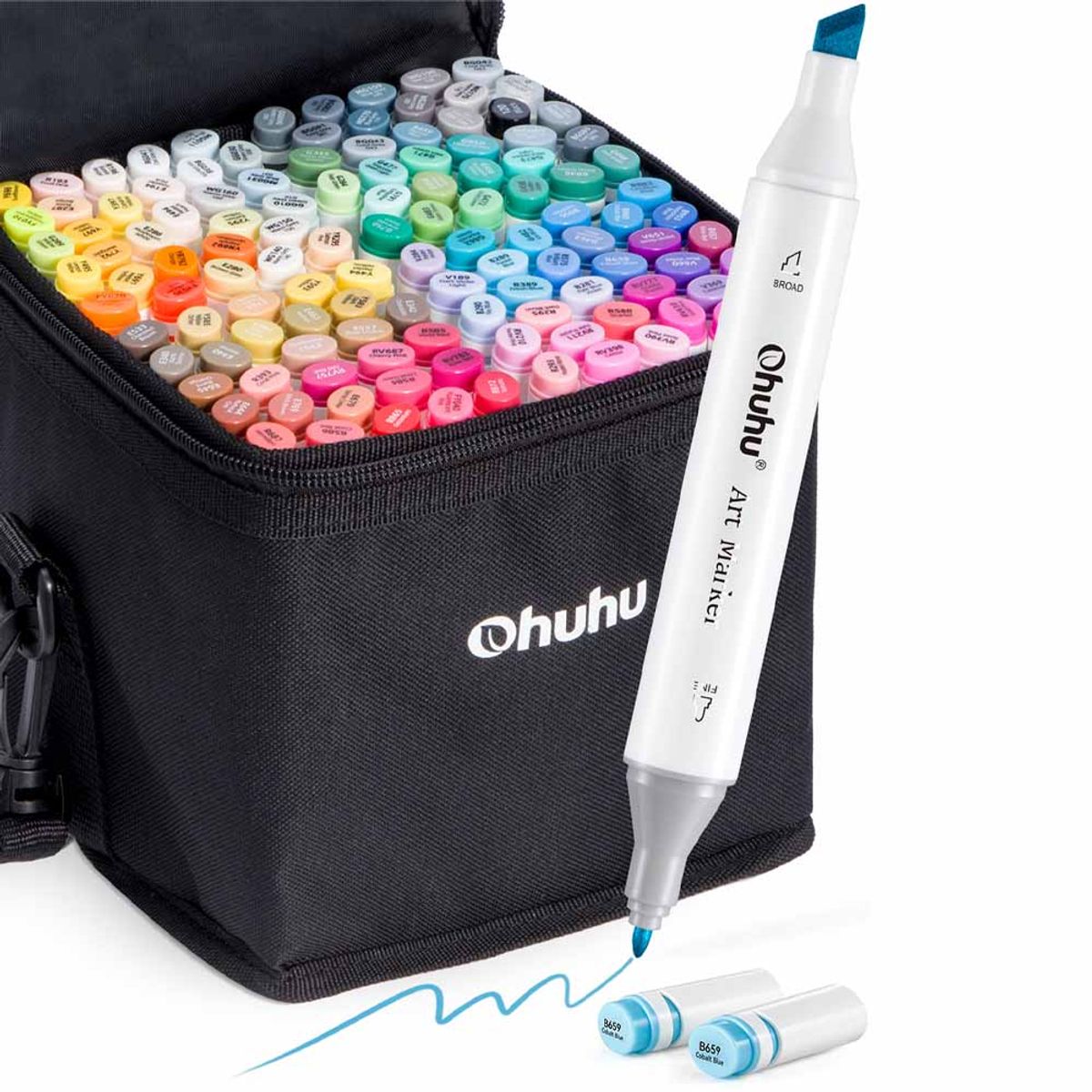 OHUHU - Ohuhu 120 Marcadores Alcohol + 1 Blender Fina & Biselada