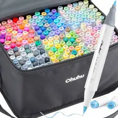OHUHU - 216 Marcadores Alcohol + 1 Blender Pincel & Fina