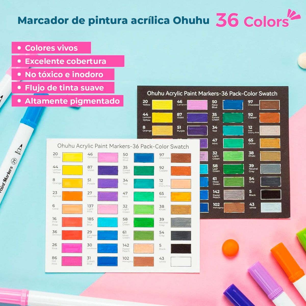 OHUHU - Ohuhu 36 Marcadores Acrílicos Doble Punta Pincel & Puntos