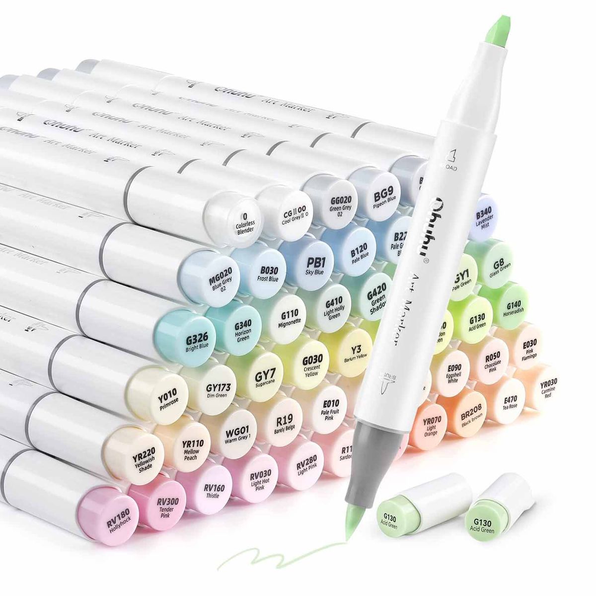 OHUHU - Ohuhu 48 Marcadores Alcohol Pastel Blossoming PincelBiselada