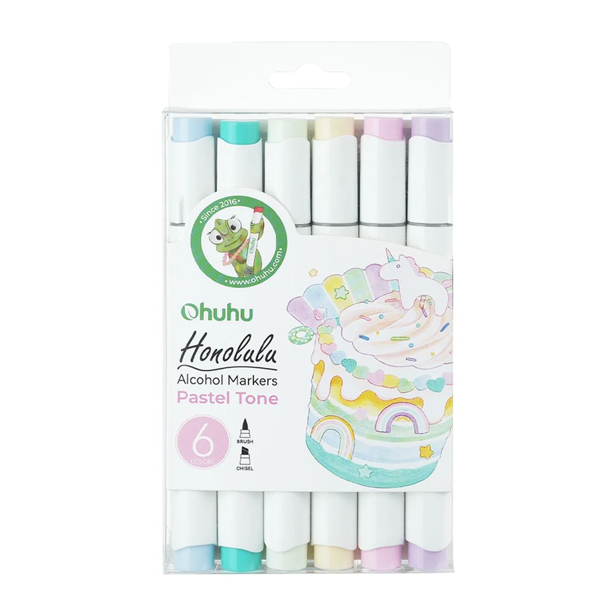 OHUHU - Ohuhu Pack 6 Marcadores Alcohol Tonos Pastel Pincel&Biselada
