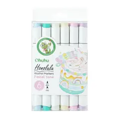 OHUHU - Pack 6 Marcadores Alcohol Tonos Pastel Pincel&Biselada