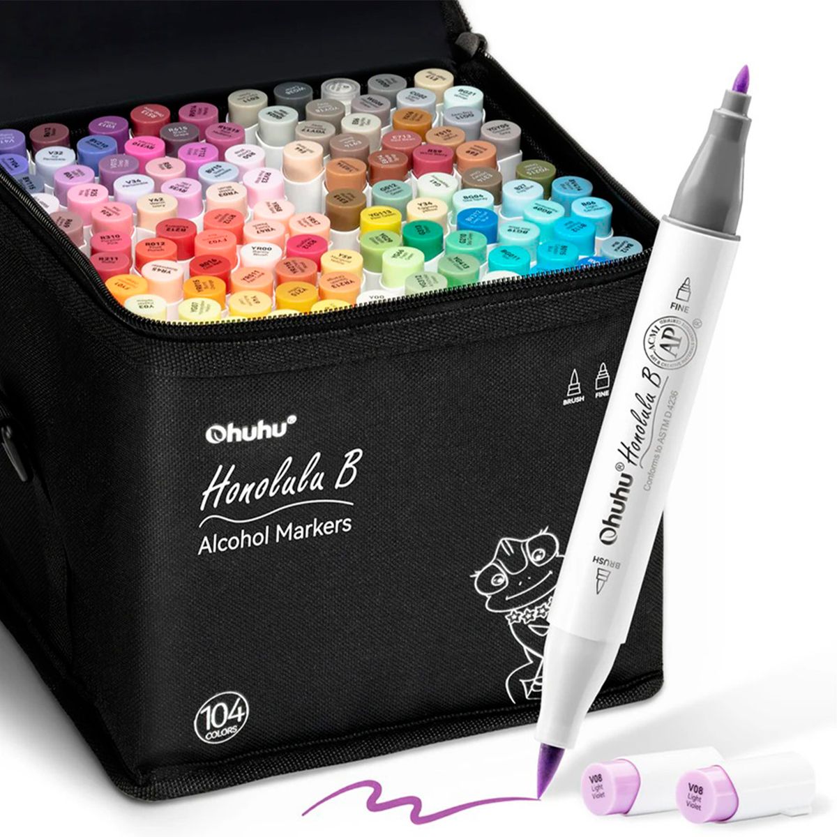 OHUHU - Ohuhu 104 Marcadores Alcohol + 1 Blender Pincel & fina