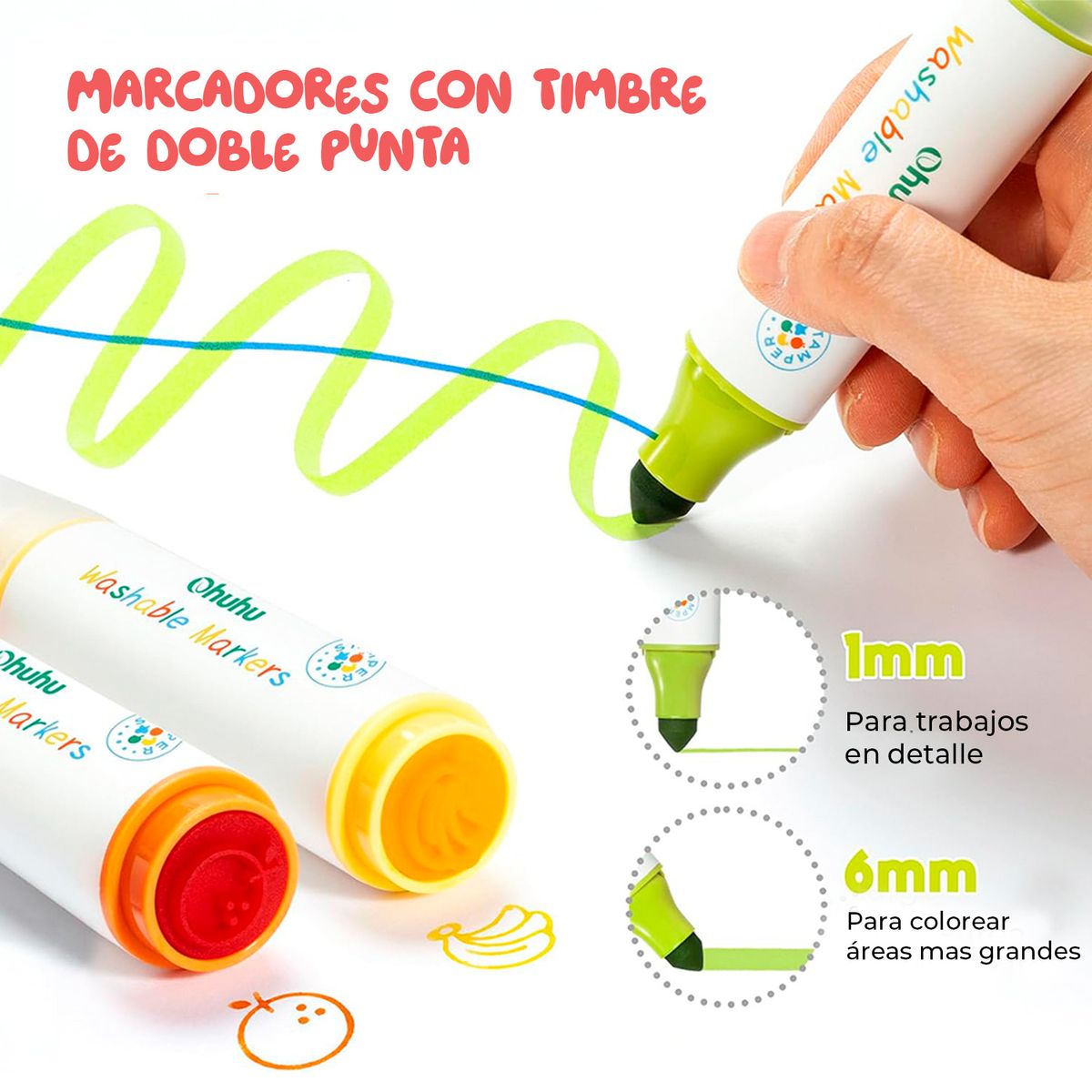 OHUHU - OHUHU 12 STAMPER MARCADORES LAVABLES BASE AGUA  DOBLE PUNTA