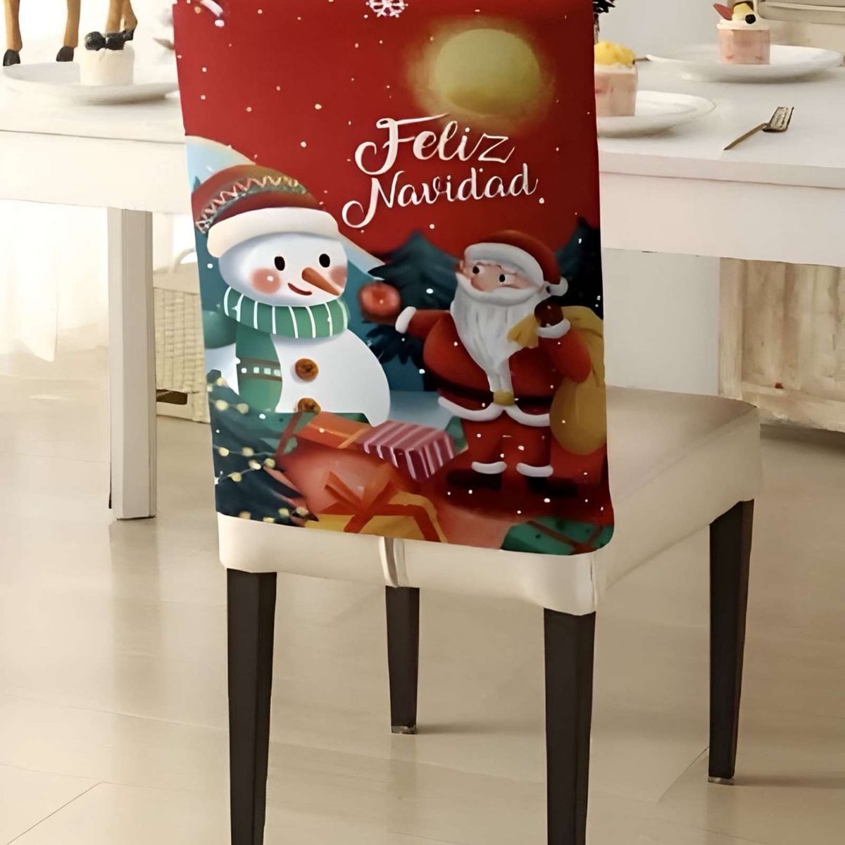 GENERICO - JUEGO 6 FUNDAS DE RESPALDO DE SILLAS DISEÑO NAVIDAD TF 19