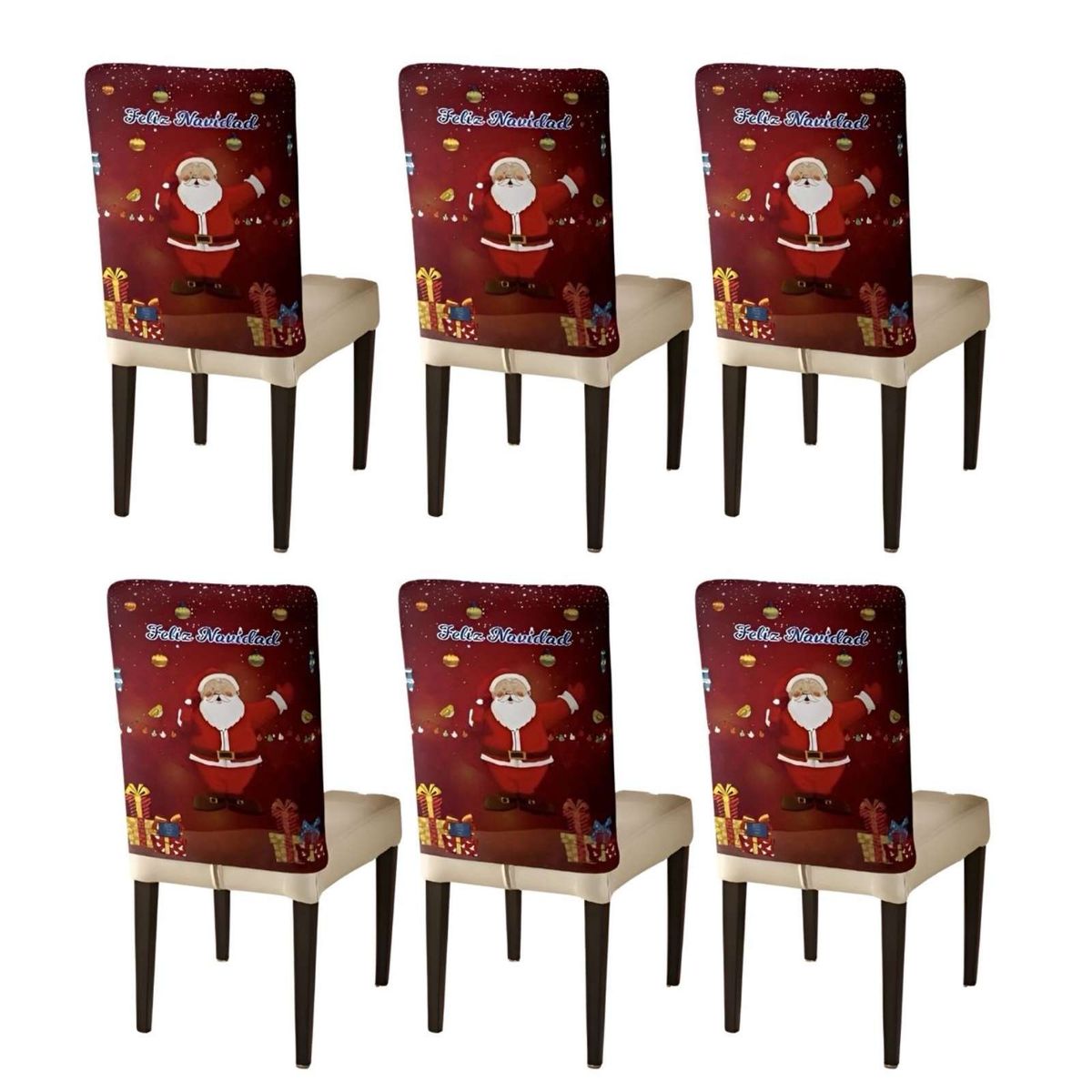 GENERICO - JUEGO 6 FUNDAS DE RESPALDO DE SILLAS DISEÑO NAVIDAD TF 20