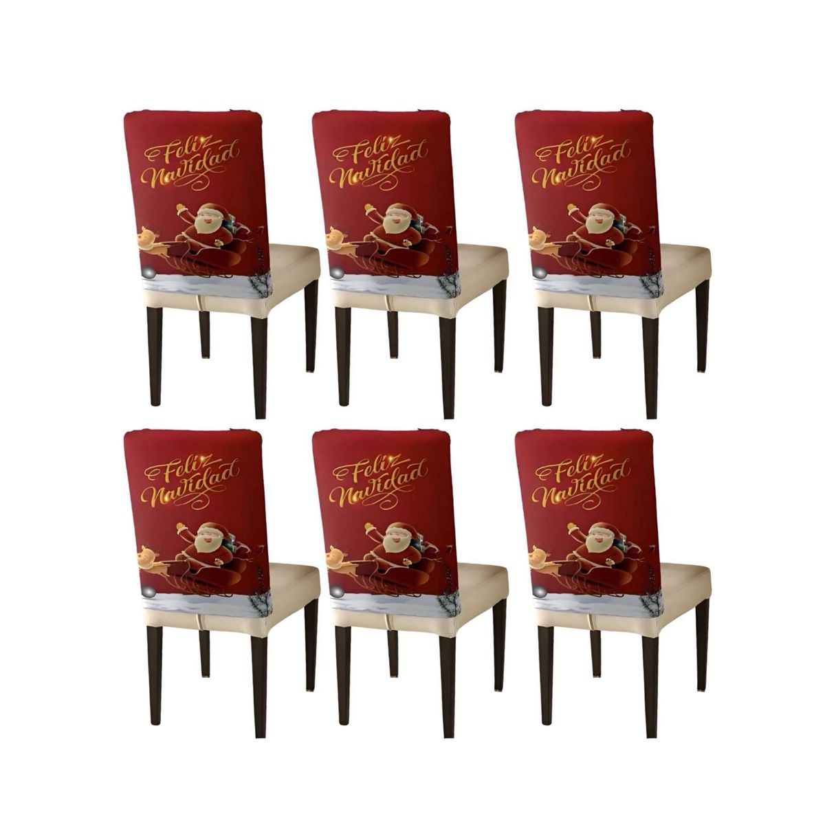 GENERICO - PACK 6 FUNDAS DE RESPALDO DE SILLAS DISEÑO NAVIDAD TF 18