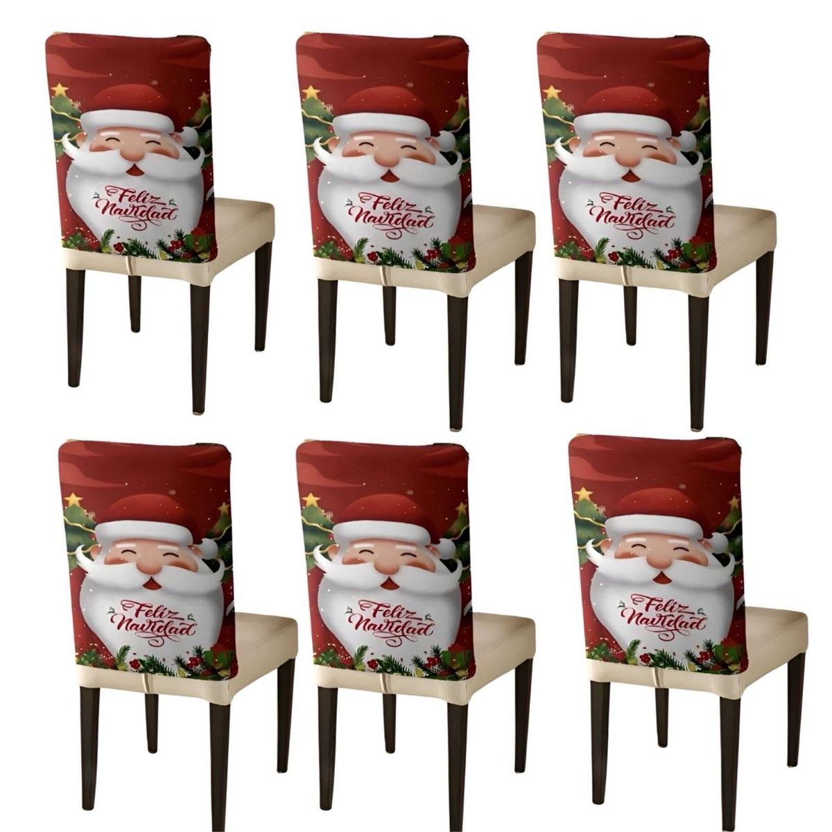 GENERICO - PACK 6 FUNDAS DE RESPALDO DE SILLAS DISEÑO NAVIDAD TF 24