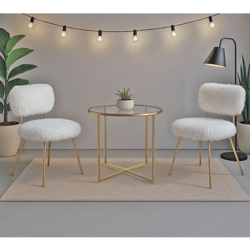 MSA MUEBLES SANTA ANA - Juego Comedor Gold 2 Taburetes Chasqui Drag White