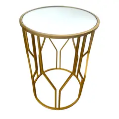 GENERICO - Mesa Lateral Auxiliar Dorada con Cubierta de Vidrio